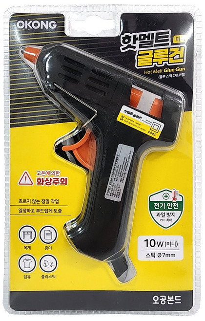 오공 핫멜트 글루건 7mm 미니 10W + 글루스틱 2P 세트, 1세트