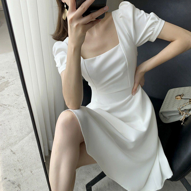 復古赫本風方領連衣裙女裝