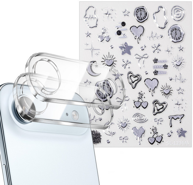 더조은셀러 아이폰17 에어 호환 카메라 강화유리필름 2개 폰꾸 카꾸 스티커 레시피 폰꾸미기 DIY 하우징 플레토 보호 핀셋 포함 세트, 1세트