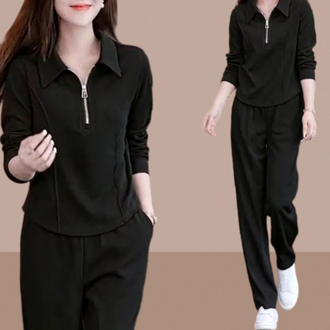 lofei 여성 데일리 캐주얼 세트 블랙 카키 상하의 투피스 TZ05