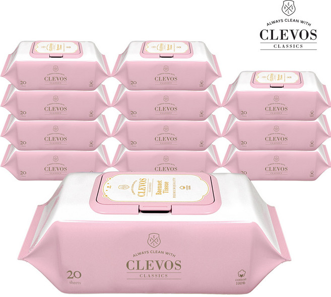 [클레보스] 배냇티슈 유아 휴대형 물티슈 (55평량) 20매 X 12팩, 12개