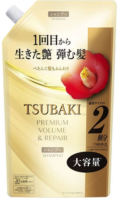 TSUBAKI (츠바키) 프리미엄 볼륨&리페어 샴푸 리필 대용량 600ml, 1개 - 쿠팡