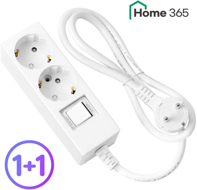 1+1 홈365 국산 과부하차단 2구 멀티탭 0.7m 1.5m 3m 5m 7m 10m / 16A 멀티콘센트, 과부하차단 2구 화이트, 2개