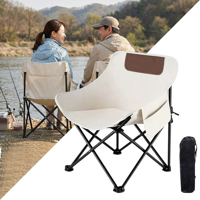 접이식 캠핑 의자 초경량 휴대용 낚시 의자 야외 폴딩 체어 컵홀더 수납가방 포함, 1개, 베이지
