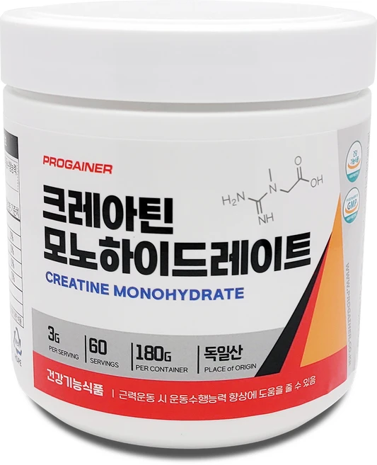 프로게이너 크레아틴 모노하이드레이트 독일산 100% CREATINE, 1개, 180g - 쿠팡