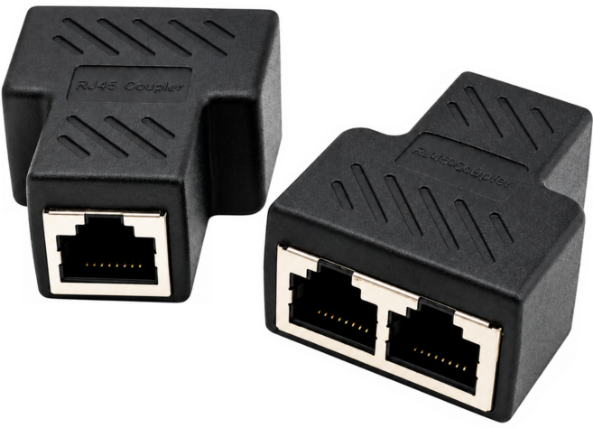 RJ45 이더넷 케이블 분배기 LAN 포트 1대2 스플리터 네트워크 커넥터 인터넷 연결 확장, 43mm, 1개, 블랙