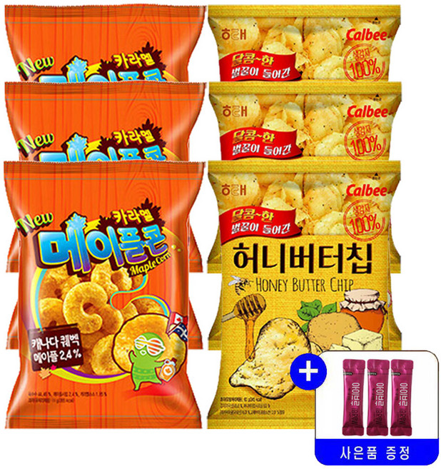 크라운 NEW 카라멜 메이플콘 124g+허니버터칩 120g 2종 묶음행사+사은품증정, 3세트, 180g
