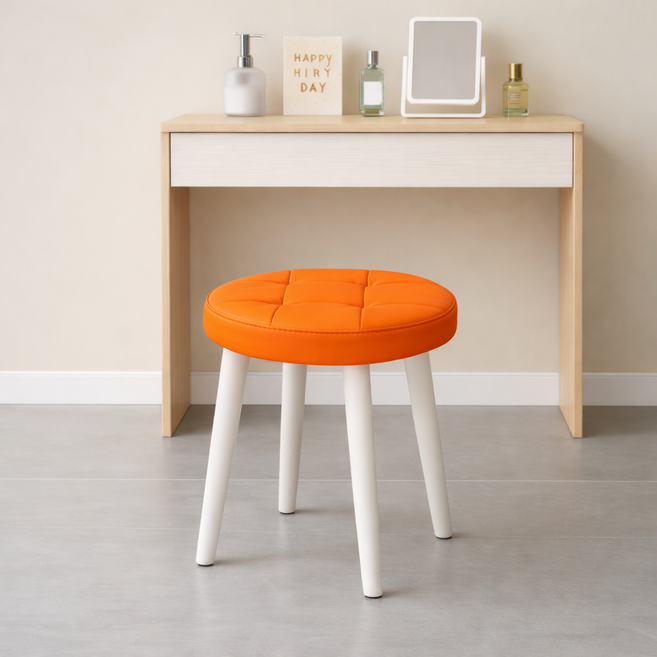 솜솜스퀘어 편안한 PU가죽 쿠션 화장대 원형 스툴 의자, 1개, 오렌지