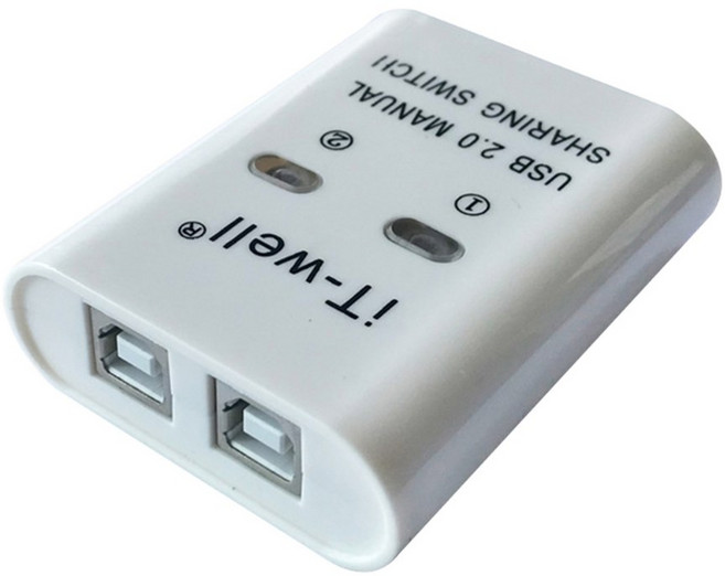 K1KF USB 2 0 수동 공유 스위치 프린터 장치 허브 2 in 1 Out 데이터 전송 변환기, 하얀색