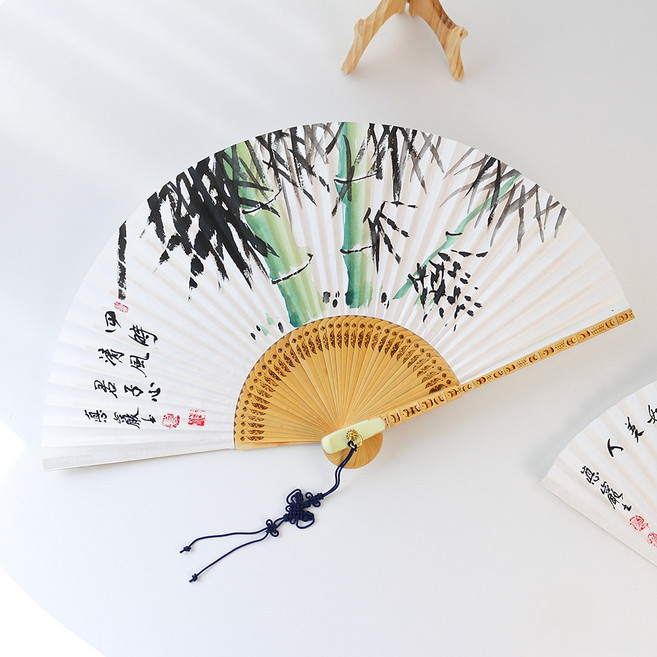 박씨상방 직접그린 덕암작가 대나무 전주 합죽선 접부채 전통 한지부채 외국인선물, 1개, 덕암