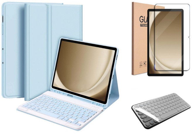 갤럭시탭 호환 블루투스 무선 키보드 케이스 북커버 S펜수납 삼성, 스카이블루