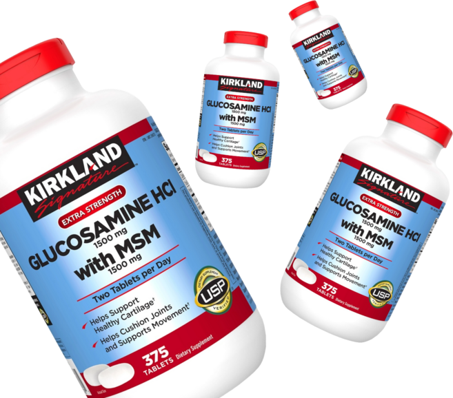 커클랜드 시그니처 글루코사민 HCI 1500mg MSM 1500mg 엑스트라 스트렝스, 4개, 375정