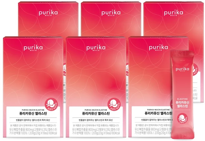 [본사공식몰] 퓨리카뮤신 엘라스틴 젤리 6박스 60포 복숭아맛, 1200g, 6개 - 쿠팡