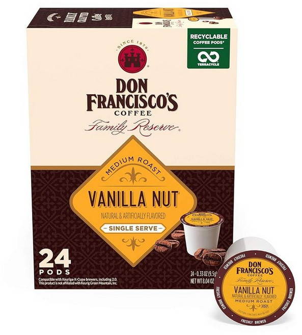 DON 온 Francisco’s 돈 프란시스코 Hawaiian Hazelnut MEDIUM 미디엄 Roast COF 오브fee - 24 K-CUP 업 컵 호환 싱글 서브 포드, 24개 (1팩), 바닐라 너트-12개, 1, 커피메이커, 9.5g