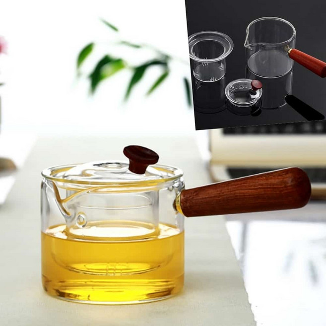 포근한잡화점 400ml 내열유리 우드핸들차포트 내열유리티포트 유리주전자, one, 1개