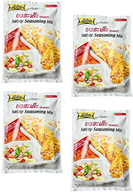로보 사테이 조미료 믹스 u2013 4팩 (3.52 u202Foz / 각 100 u202Fg) 정통 태국 마리네이드 & 땅콩 소스 치킨 돼지고기 및 구운 꼬치용 제품 목록, 100g