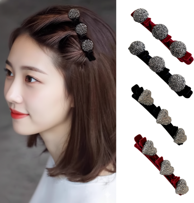 우아한 큐빅 포인트 벨벳 옆머리 고정 집게핀 4종 세트