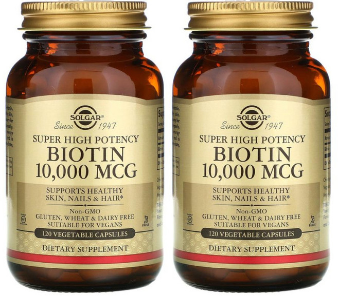 솔가 비오틴 10000mcg 120정 베지캡슐 2병 Solgar Super High Potency Biotin 바이오틴, 2개