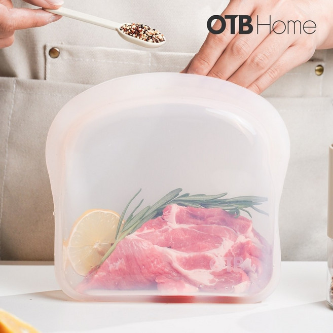 OTB HOME 矽膠保鮮袋 800ml 食物袋密封袋 舒肥袋 矽膠夾鏈袋 站立式矽膠袋, 1個, 櫻花粉