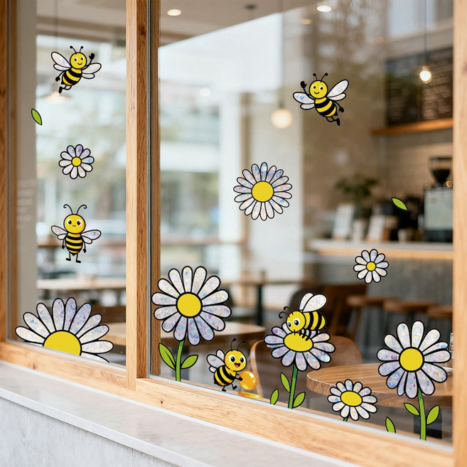 PVC 정전기 창문 스티커 아동 취향 시리즈 디자인 거실 침실 아이 방 인테리어 120x30cm, 데이지