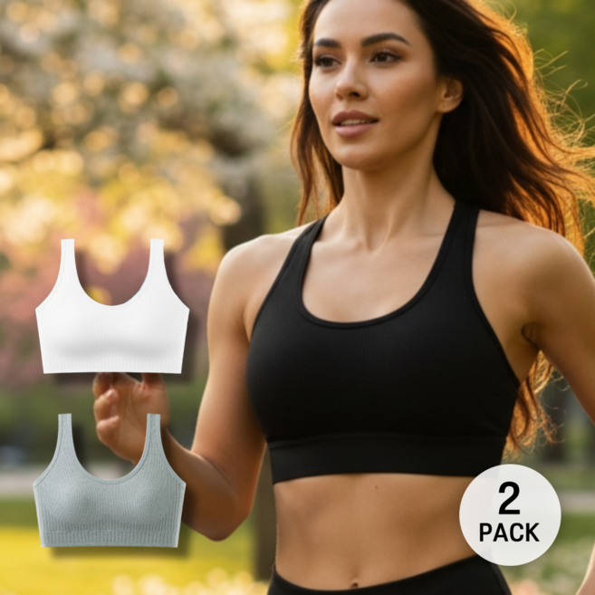 마이코야 편안한 스포츠브라 2종세트 볼륨업 에어홀 일체형 패드 노와이어 브라탑