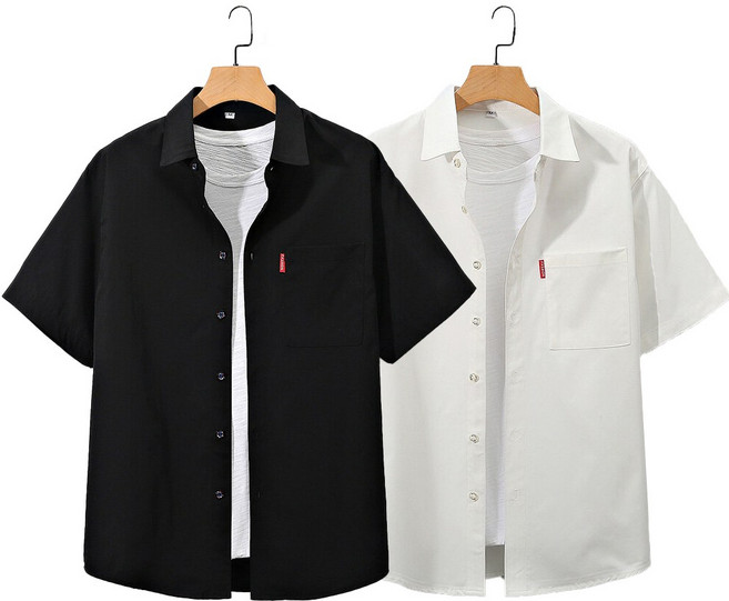 큰귀멍멍 남자 오버핏 셔츠 무지 링클프리 캐주얼 반팔셔츠 1+1