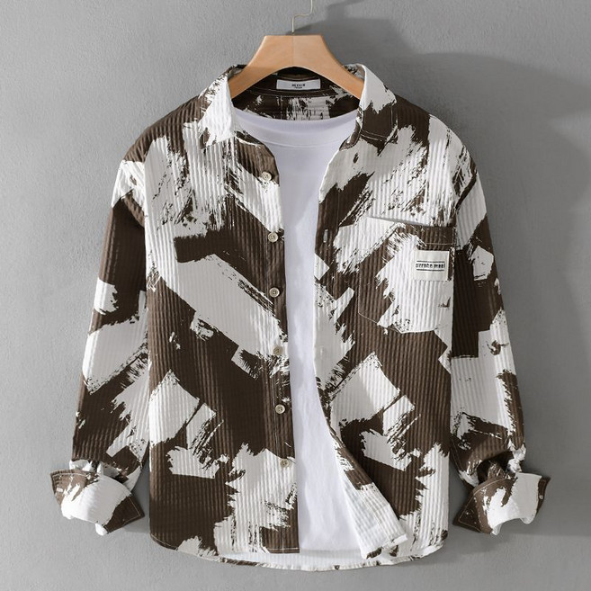 Makone 남성 일반칼라 프린트 패션 남바아 트랜드 캐주얼 데일리 루즈핏 셔츠