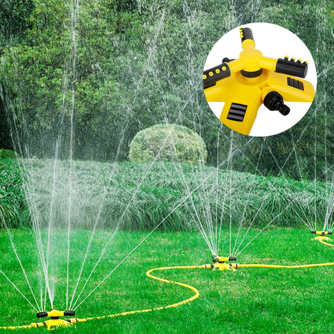 HK sell 트리플 정원 잔디 360도 회전 스프링클러, 기본 연결형, 옐로우, 1개
