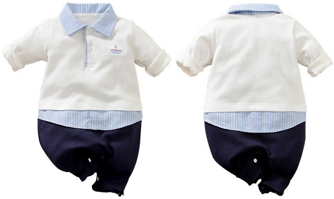 JoyBaby 長袖連身衣 寶寶西裝 英倫風 包屁衣 新生兒爬服 禮服