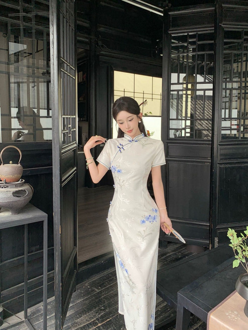 DIU 新中式旗袍新款上班可以穿着連衣裙夏季絕美年輕款日常修身女, L
