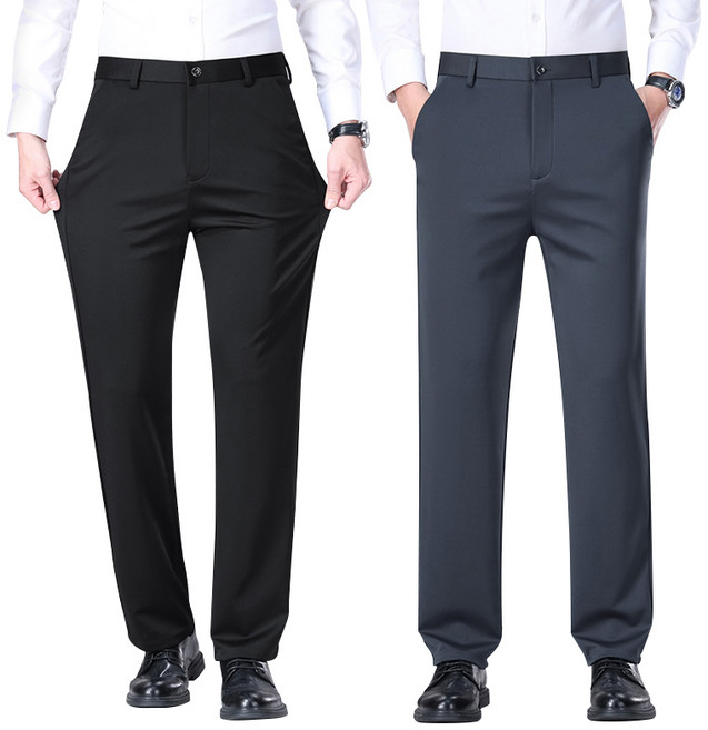 남성 정장바지 2장 여름용 검정 스판 슬랙스 바지 세미와이드 빅사이즈 남자 구김없는 작업복바지 범록 (516)