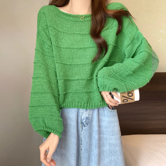 아로하스타일 가오리핏 라운드넥 크롭 긴팔 니트 W728