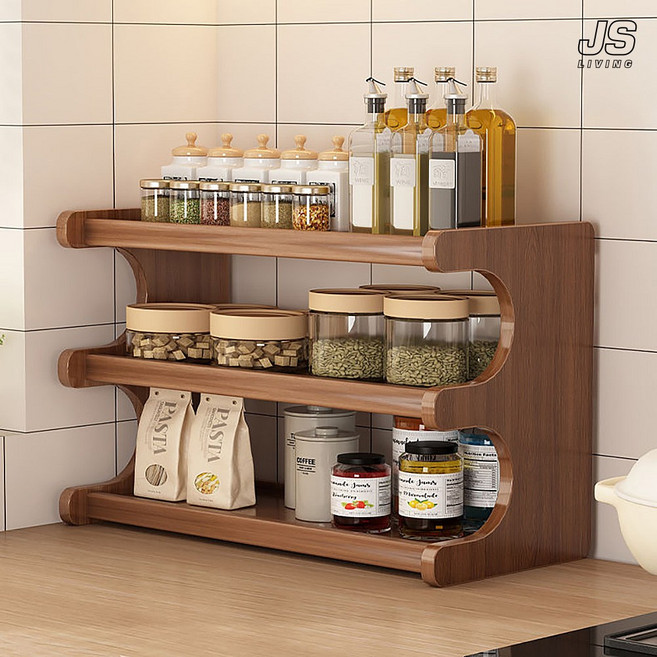 JS리빙 원목 싱크대 정리 선반 3단 주방 컵선반 정리대 탕비실 간식 진열대 컵 받침대 부엌 다용도 정리 수납장 키친 식탁 테이블 수납 선반 @JSLIVING-0120A3E2RAA, 1개
