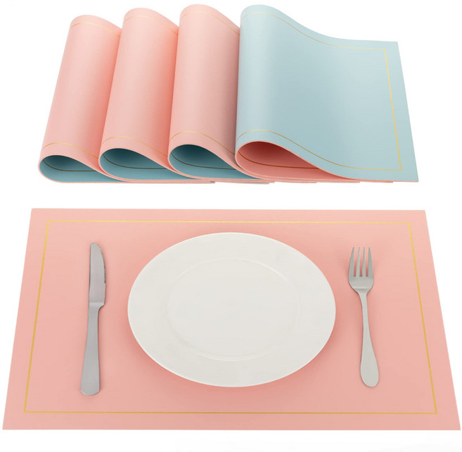 식탁 테이블 매트 런천매트 PU 방오 방수 단열 4매 세트, 4개, 43*30cm, Pink