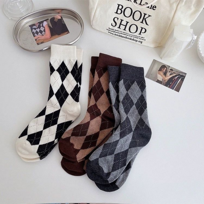 럽니드삭스 3켤레 여성용 아가일패턴 양말