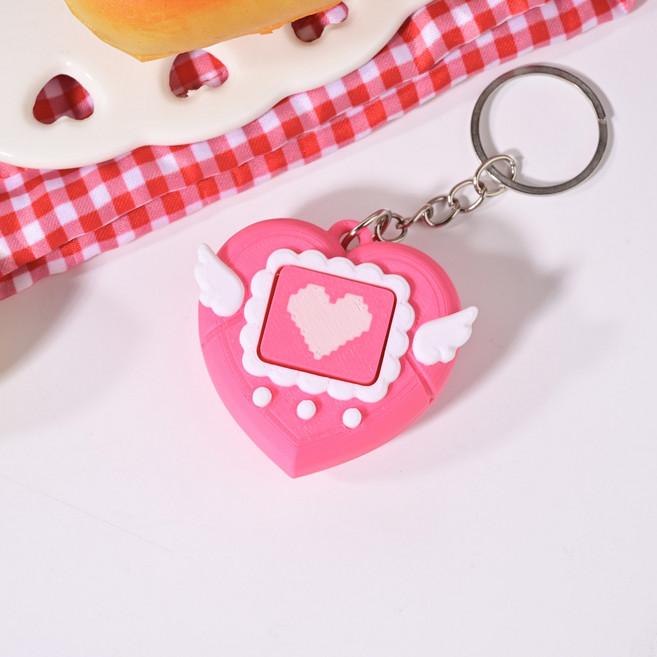 클릭커 키링 귀여운 캐릭터 딸깍이 키캡키링 클리커 스위치 열쇠고리, 1개, 핑크하트날개