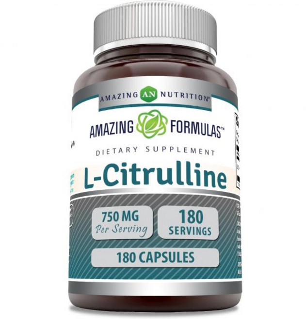 아르기닌 지방 포뮬러 L시트롤린 | 1회 제공량 750mg 180캡슐 비GMO 글루텐 프리 미국산, 180 Count (Pack of 1), 1개, 180정