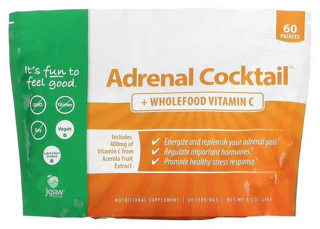 Jigsaw Health 부신 칵테일 + 천연 식품 비타민C 60팩 각 4g JIG-00169, 1개 - 쿠팡