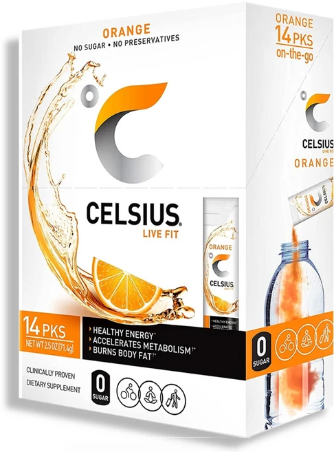 셀시어스 온더고 에너지 비타민 피트니스 드링크 오랜지맛 파우더 14개입 ( orange 14sticks), 1박스, 71.5g - 쿠팡