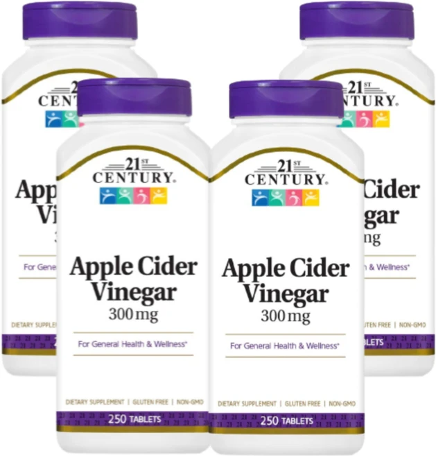 [21st Century] 애플 사이다 비니거 300 mg 250 타블렛 4 SET, 250정, 4개 - 쿠팡