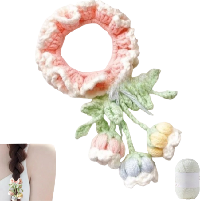 머리끈만들기재료 DIY 머리끈 머리끈만들기 헤어레이스머리끈 스위티 후레아 꽃 헤어밴드 재료 뜨개바늘 수제 머리 장식품 절친 선물