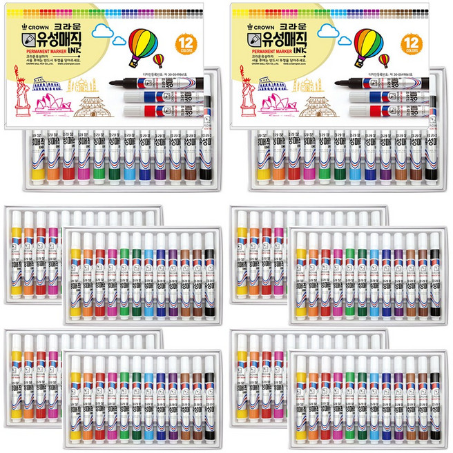 크라운 유성매직 12색 세트, 10세트