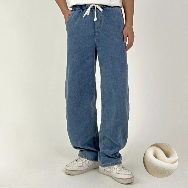 바이일이오 남성 겨울 기모 밴딩 스텐다드 와이드 스트레이트 데님 팬츠 청바지