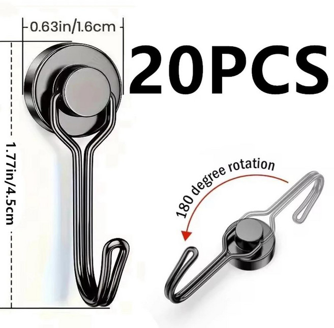 블랙 마그네틱 훅 강력 네오디뮴 자석 헤비 듀티 회전 열쇠고리 냉장고 주방 학교, 색상: 13. 180-16mm-20PCS, 1개