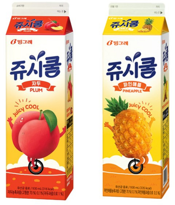 빙그레 쥬시쿨 2종 930ml 자두3+파인애플3/냉장무배