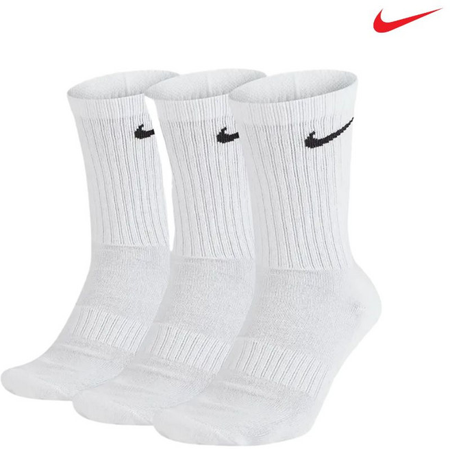 나이키 에브리데이 쿠션 트레이닝 크루 장목 양말 SX7664-100, 화이트, 1세트