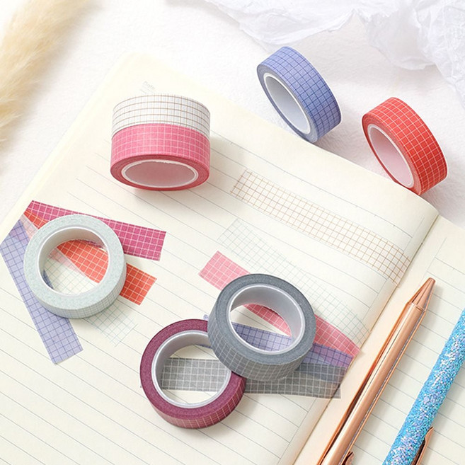 체크 마스킹 테이프 다꾸 마테, 레드오렌지, 1개