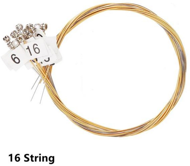 하프 호환 리라 황동 현 세트 나일론 스트링 교체 초보자 악기 1 15 16 19 21 24, 16 Brass Strings, 1개