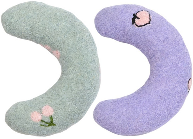 세이섬 반려동물 목 받침 베개 쿠션 세트 강아지 고양이 겸용 반달베개 꿀잠 쿠션, 1세트, 그린1개+퍼플1개