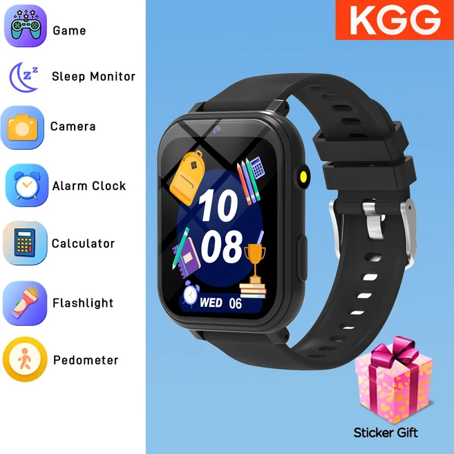 게임 스마트워치 키즈 1.83인치 HD 터치스크린 18가지 게임 수면 모니터링 카메라 알람 시계 스마트워치 어, 08 black 1